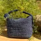 “bình” sashiko embroidery linen bag, navy blue, soft and durable fabric, adjustable strap length, versatile carrying styles