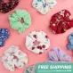 random recycled scrunchies, cute patterns, for hair tying or wrist accessories, perfect gift for sweet and feminine girls