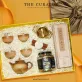 "Amber Harmony" gift box – premium wellness gift set in upscale yellow tone featuring tea set with filter, agarwood, and cordyceps for a luxurious experience.