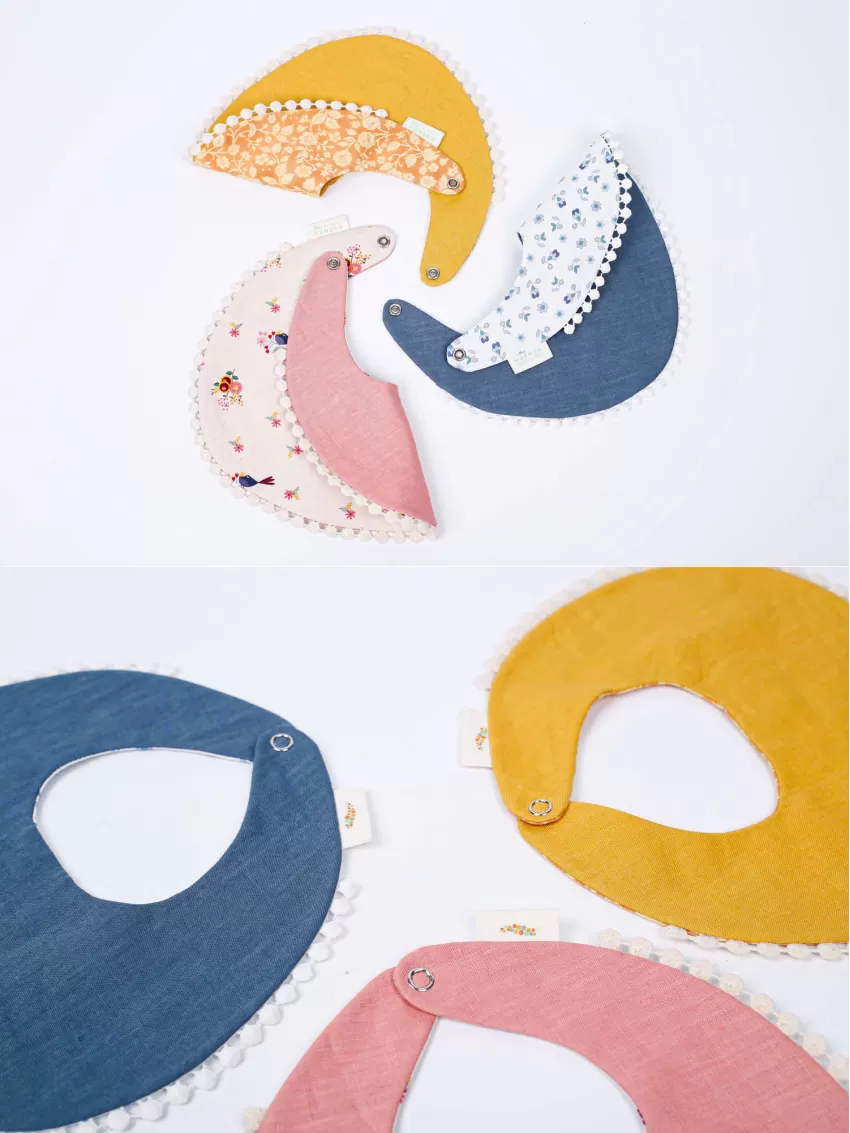 Y2 Round Bibs, Linen & Cotton, Excellent Absorbency, Cute And Practical Accessory, Reversible Design