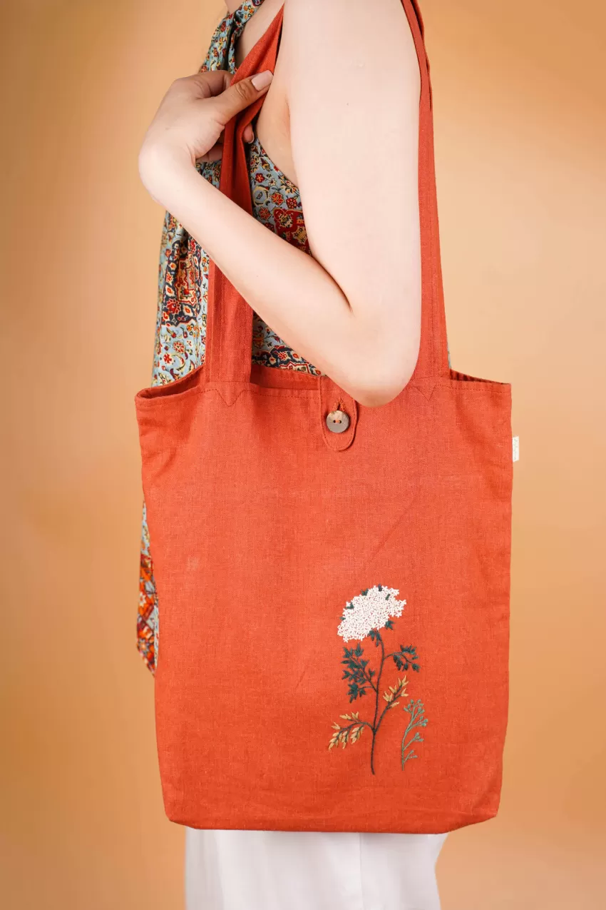 Hand Embroidered Linen Tote Bag