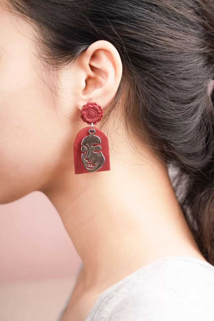 “Calm” Lady & Flower Clay Earrings, Unique And Distinctive Accessories, High Durability, Ideal Gift For Independent Girls