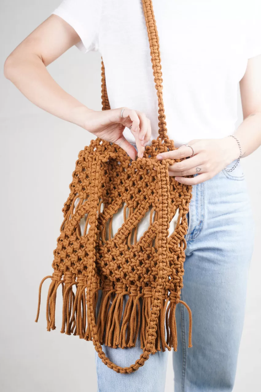 Fringed Brown Macrame Bag