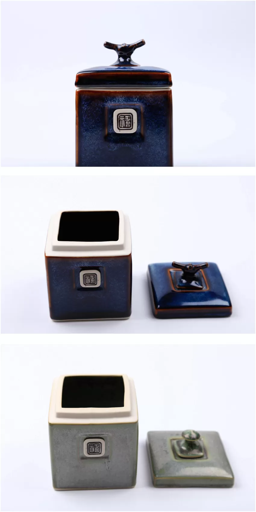 Square Ceramic Tea Box, 2 Sizes, Handcrafted Color, Glossy Finish, Vietnamese Handcrafted Ceramic, Elegant Design, Traditional Style, Vietnamese Gift