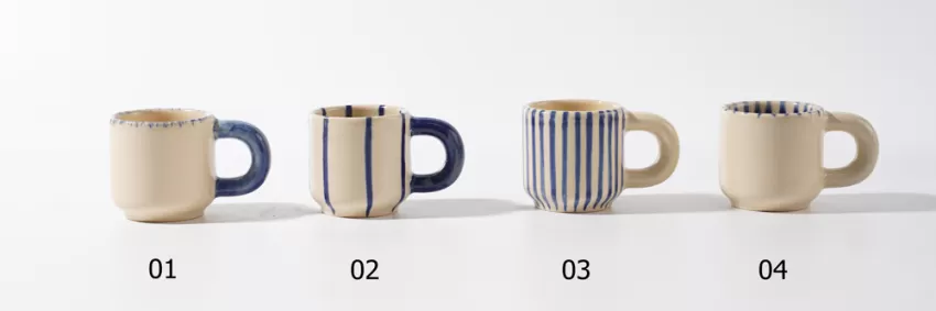 Blue Stripes Ceramic Espresso Cup, Vietnamese Ceramics, Household Items, Ceramic, Rustic, Kitchenware, Handmade, Non-toxic, Decorations, Gift Ideas