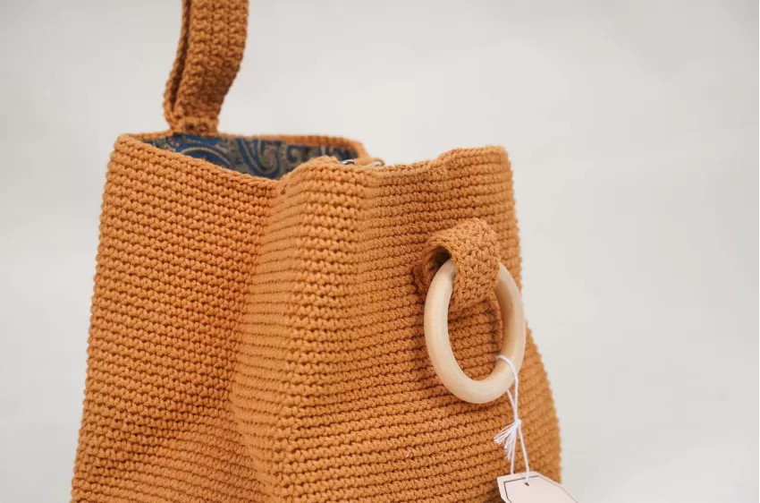 Brown-yellow Knitted Bags