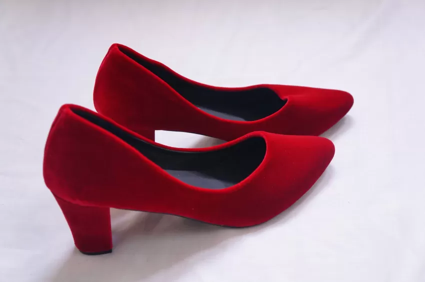 Red Velvethandmade High Heels, 7cm, Velvet High Heels For Women, Handmade Velvet Shoes, Sharp Red Velvet Heels