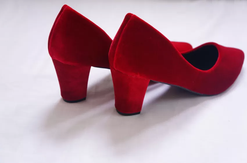 Red Velvethandmade High Heels, 7cm, Velvet High Heels For Women, Handmade Velvet Shoes, Sharp Red Velvet Heels