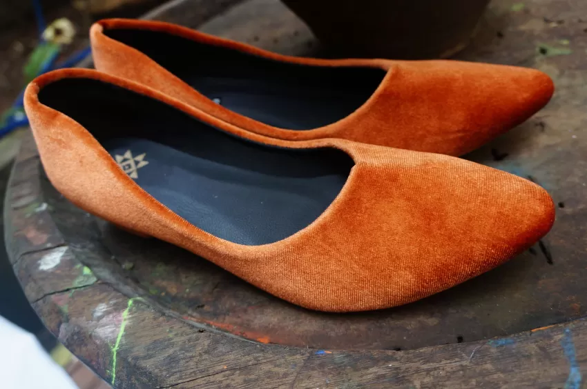 Orange Velvet Handmade Low Heels, 3cm, Closed-Toe Velvet Shoes, 3cm High Heels, Luxurious Velvet Shoes, Gift For A Lady