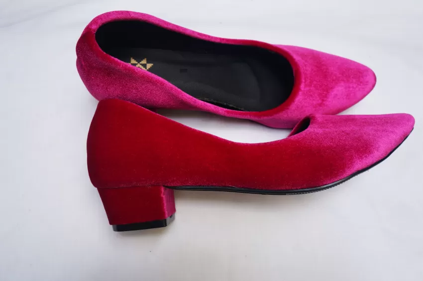 Velvet Handmade Low Heels, 3cm, Flat Sole High Heels, Velvet High Heels, Pink Velvet Women's Shoes, Pointed Velvet Shoes