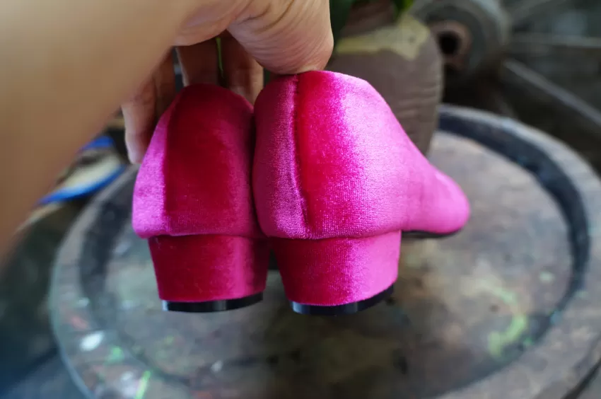 Velvet Handmade Low Heels, 3cm, Flat Sole High Heels, Velvet High Heels, Pink Velvet Women's Shoes, Pointed Velvet Shoes