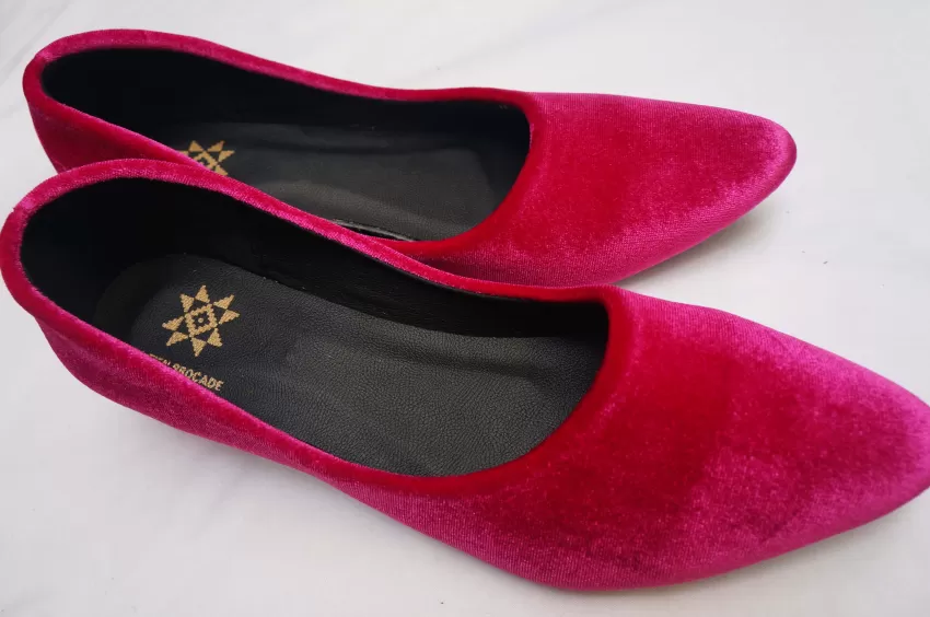 Velvet Handmade Low Heels, 3cm, Flat Sole High Heels, Velvet High Heels, Pink Velvet Women's Shoes, Pointed Velvet Shoes