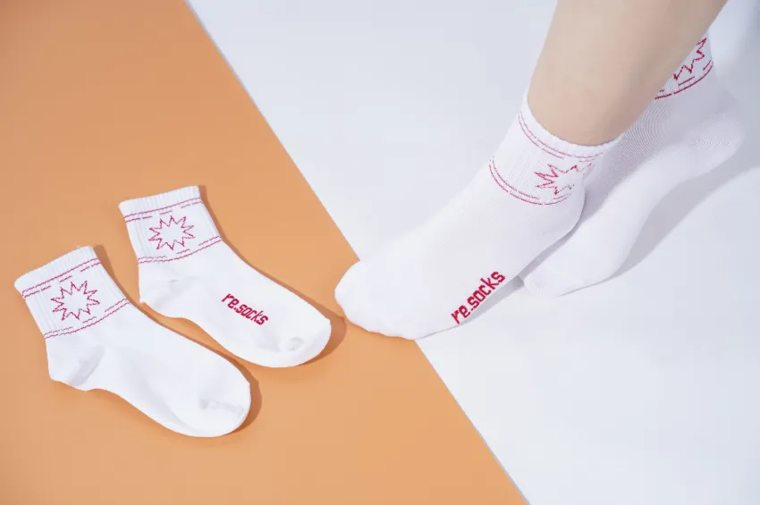 Recycled Socks - Tỏ Tường (Day Version), Antibacterial Socks, Sweat-Absorbent Socks, Low-Cut Socks, White Socks With Red Lettering