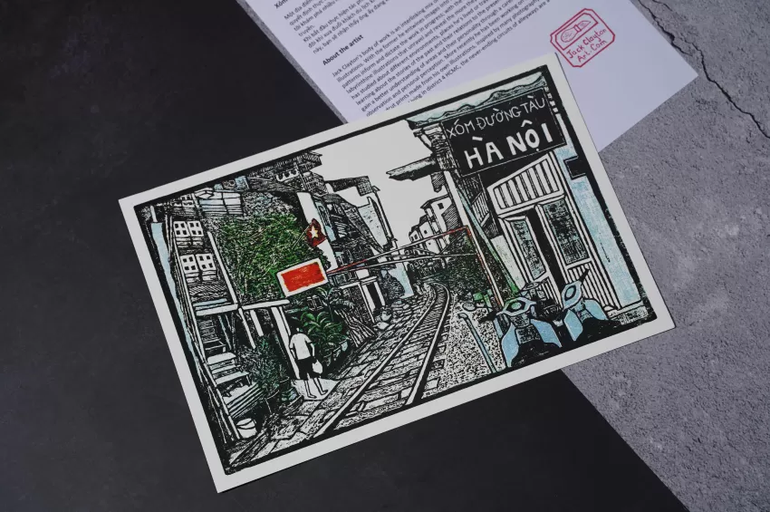 Railroad Alley, Ha Noi, Woodcut Artprint, Hanoi Landscape, Vietnamese Scenery, Artistic Gift