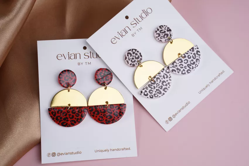 Cow Print Metal Clay Earrings