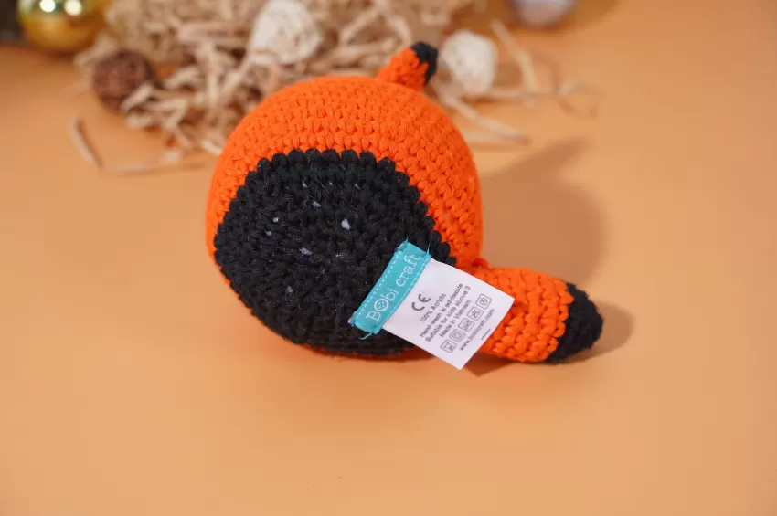 Fennis Fox, Crochet Rattle Toy, Bobicraft Knitted Plush, Fennis The Rattle Fox, High-Quality Stuffed Animal, Knitted Toy, Safe For Children