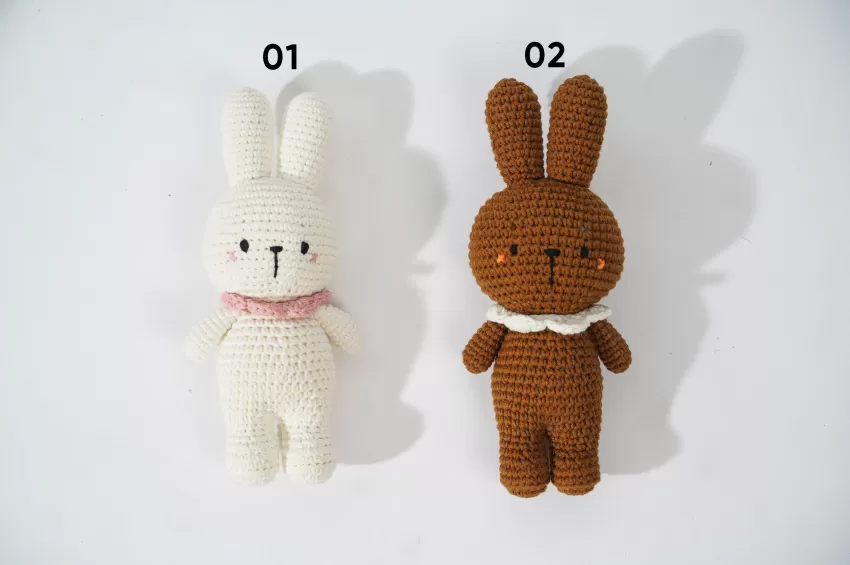 White & Brown Crochet Stuffed Rabbit, Crocheted Rabbit Stuffed Animal, Rabbit Plush Toy, Cute Toy, Baby Birthday Gift