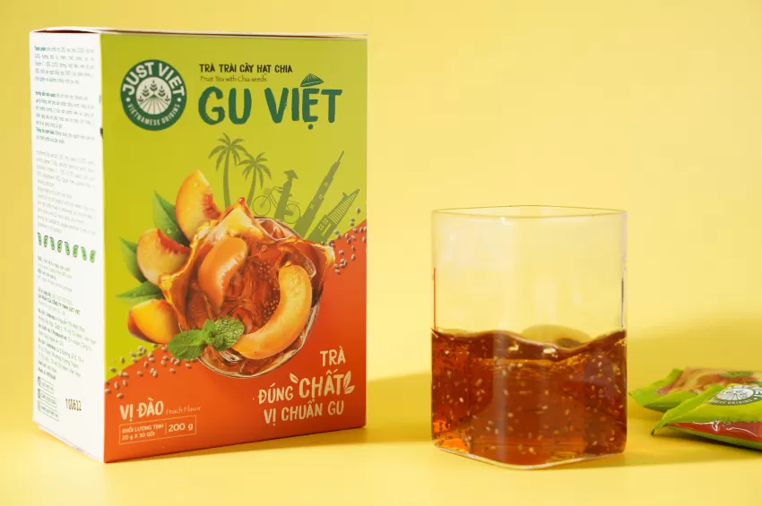 Peach Flavored Tea, Chia Seed Instant Tea, Vietnamese Tea, Fruity Tea, Instant Tea, Refreshing Taste, Sources of Vitamins, Healthy Beverages