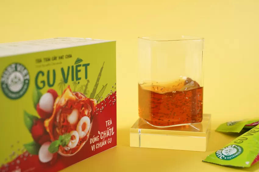 Trà Trái Cây Hạt Chia Vị Vải, Trà Trái Cây Hoà Tan, Trà Vải Hạt Chia, Thức Uống Healthy, Đồ Uống Việt Nam, Giàu Vitamin C, Quà Tặng Sức Khoẻ