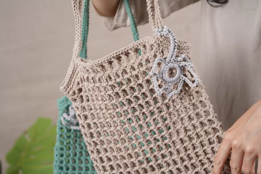 Túi Tote Len Camellia Dạng Lưới, Chất Vải Canvas Và Cotton, Họa Tiết Bông Hoa Đáng Yêu, Độ Bền Lâu Dài