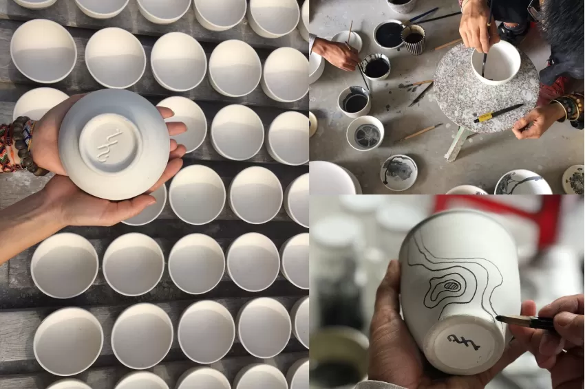 Ceramic works are made by artisans' hands