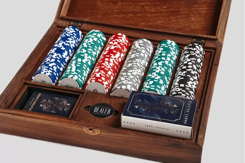 Poker Chip Set, Premium Wooden Poker Set, Intellectual Game, Poker Chip Set, Poker Game, Gold Foil Poker Set