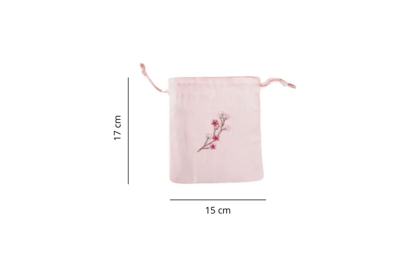 Mini Linen Drawstring Bag, Charming Embroidered Flower Pattern, Various Lovely Colors, Soft And Durable Linen Fabric