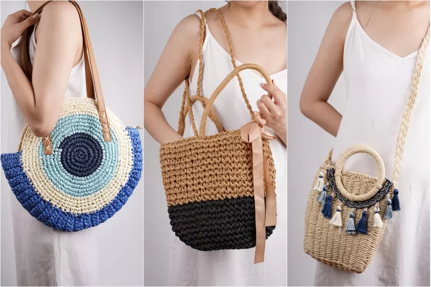 Bohemian Rattan Shoulder Bag, Trendy Design, Colorful Turtle Pattern, Striking Color Combination, Perfect Beach Accessory