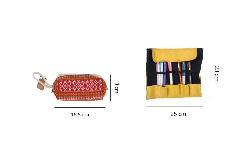 Brocade Pen Bag, Traditional Terracotta Pattern, Unique Cylinder Design, Durable Material, Handcrafted Product, Unique Accessory, Corporate Gift