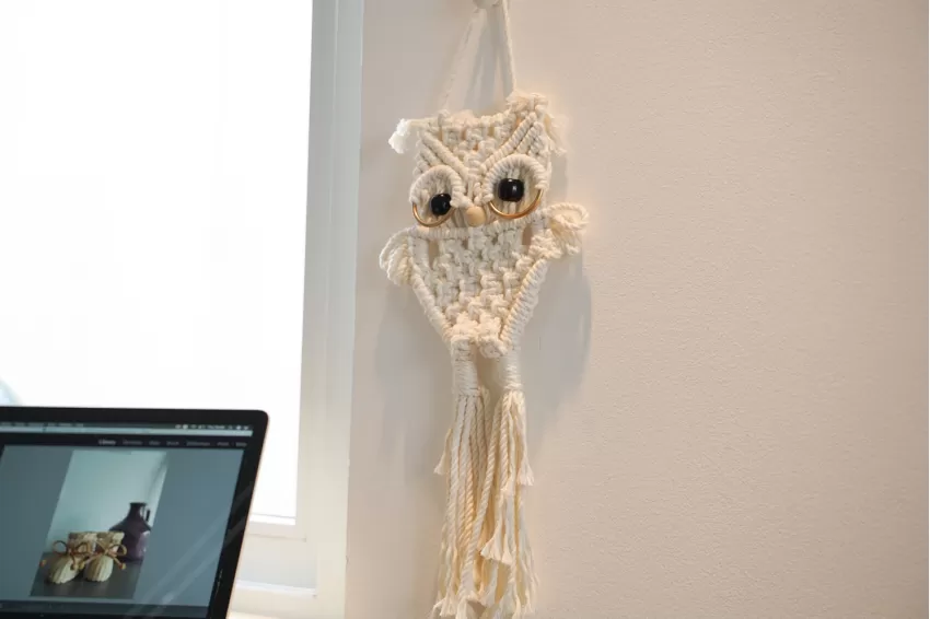 Macrame Owl Wall Decor, Cute Design, Home Decoration, Child-Safe, Handcrafted Product, Sustainable Production