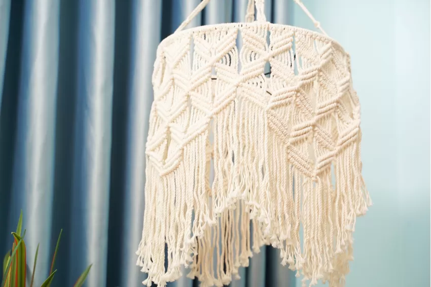 Handmade Macrame Lampshade, Made of Cotton Rope, Unique Patterns, Elegant Design, High Durability, Resistant to Yellowing, Home Decoration