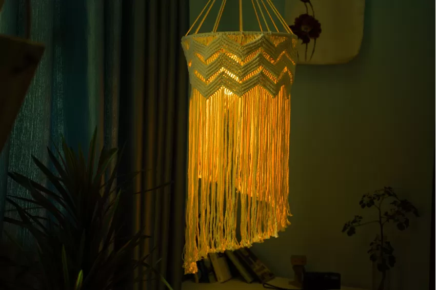 Handmade Macrame Lampshade, Made of Cotton Rope, Unique Patterns, Elegant Design, High Durability, Resistant to Yellowing, Home Decoration