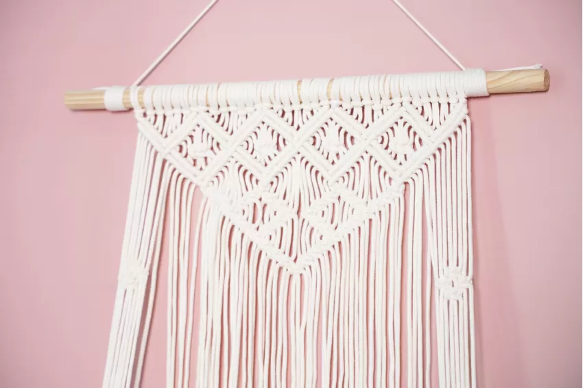 One-Tier Hanging Macrame Shelf, Natural Pine Wood, Premium Cotton Knot Pattern, Space-Saving, Charming Accent for Home