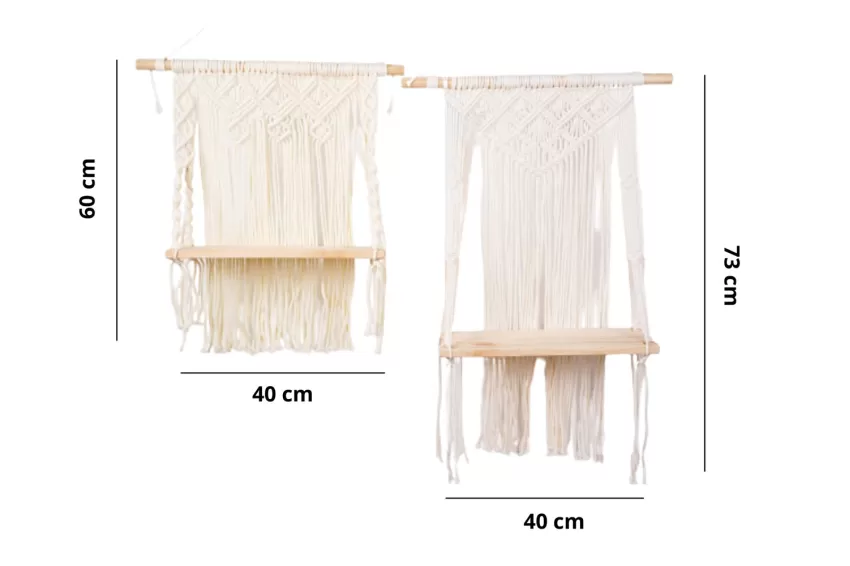 One-Tier Hanging Macrame Shelf, Natural Pine Wood, Premium Cotton Knot Pattern, Space-Saving, Charming Accent for Home