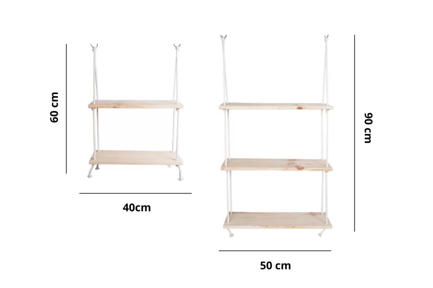 Swing Cotton Hanging Shelf, Natural Pine Wood, Handcrafted, Minimalist Style, Easy to Install, Decorative Furniture