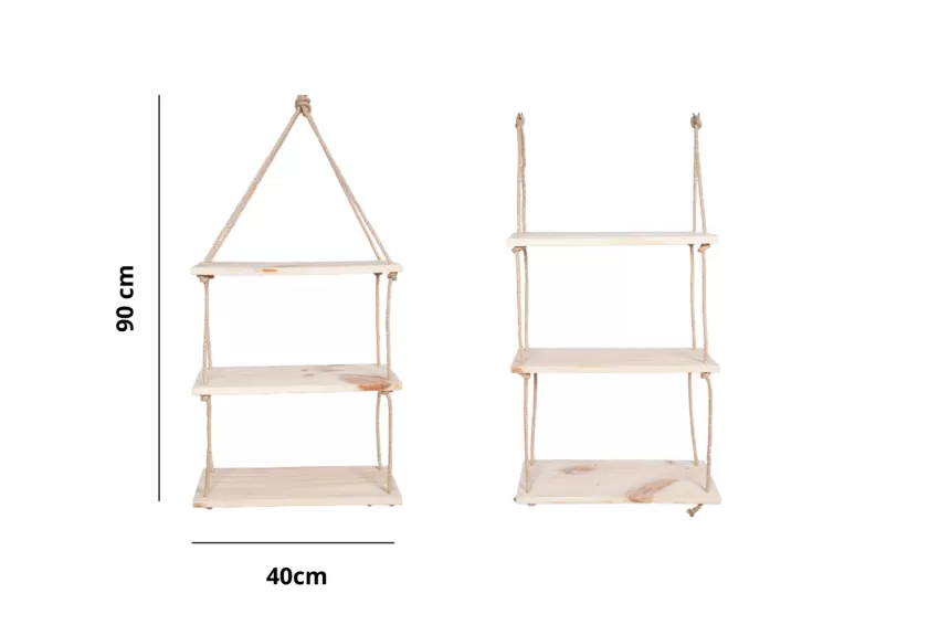 Swing Jute Hanging Shelf, Imported Pine Wood Material, Sturdy Shelf, Able to Bear Heavy Objects, Resistant to Mold, Space-Saving