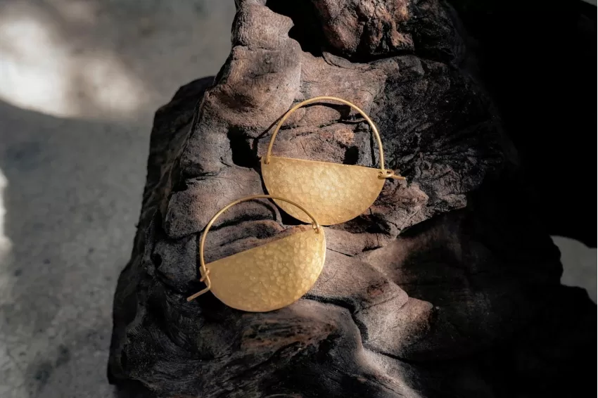 Period Moon Earrings, Unique And Intricate Design, Predominantly Golden Brown, Inspired By The Image Of A Crescent Moon