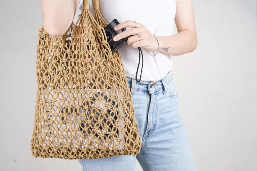 Túi Lưới Nhỏ Quai Đan, Túi Macrame Thủ Công, Phụ Kiện Độc Đáo Cho Trang Phục Hàng Ngày, Form Túi Rộng Rãi, Đựng Được Nhiều Đồ