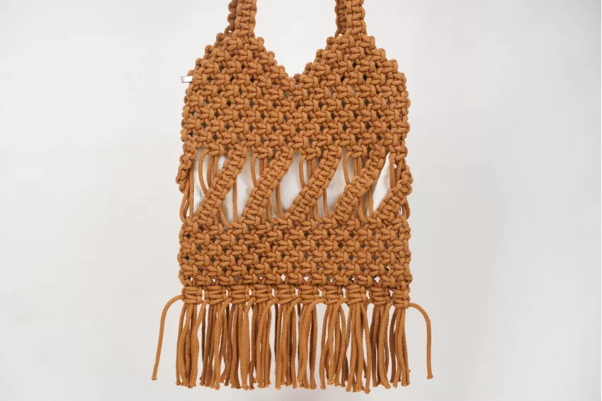 Fringed Brown Macrame Bag