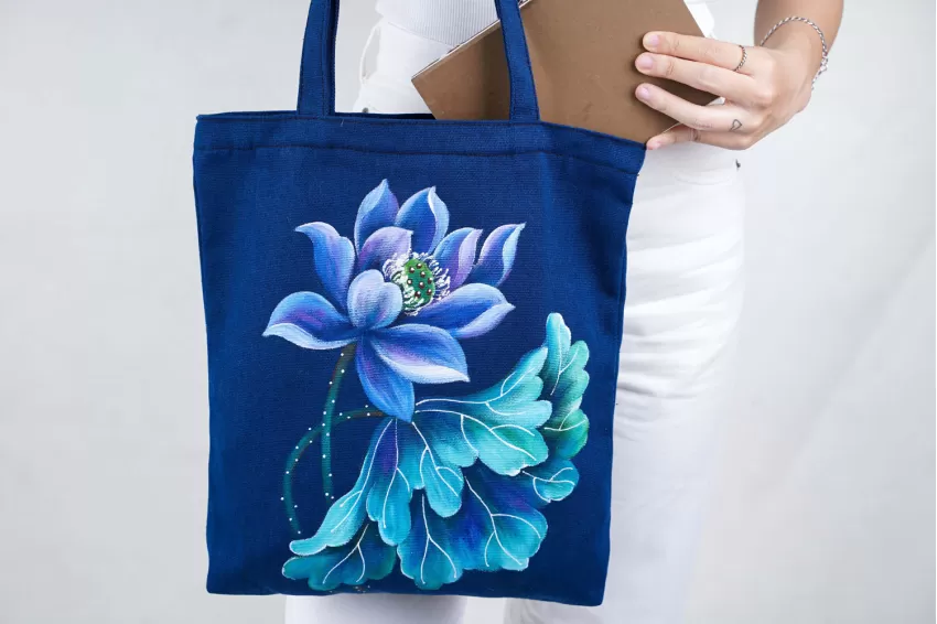 Túi Tote Vẽ Tay, Bộ Sưu Tập Hoa, Túi Tote Handmade Họa Tiết Vẽ Hoa Bắt Mắt, Chất Vải Dày Dặn, Co Giãn Tốt, Đựng Được Đến 7kg