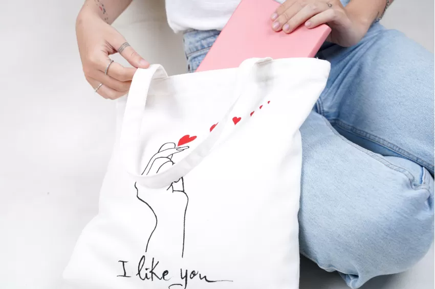 Túi Tote Vẽ Tay I Like You, Túi Tote Handmade, Họa Tiết Dễ Thương, Chất Liệu Sợi Cotton Tổng Hợp, Đường May Chắc Chắn