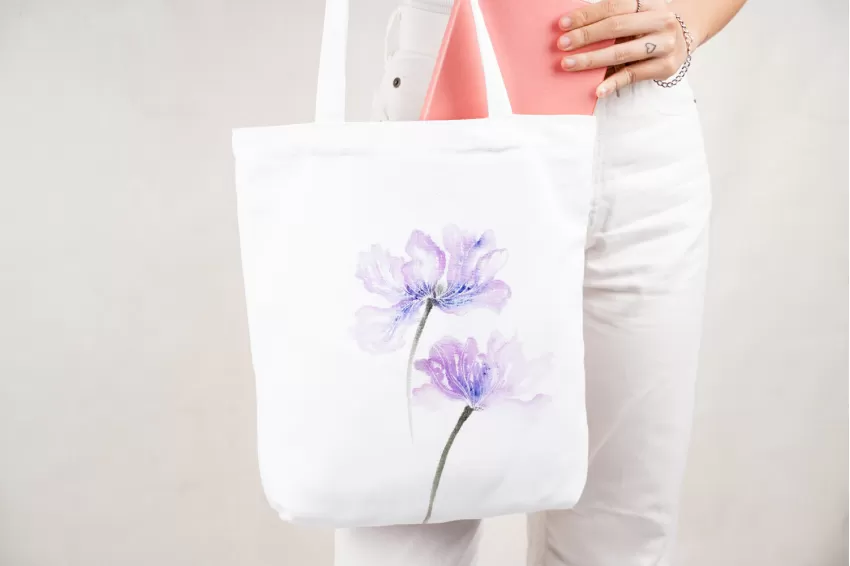 Túi Tote Vẽ Tay, Bộ Sưu Tập Hoa Loang, Túi Tote Họa Tiết Hoa Loang, Túi Handmade, Chất Liệu Sợi Cotton Tổng Hợp Dày Dặn