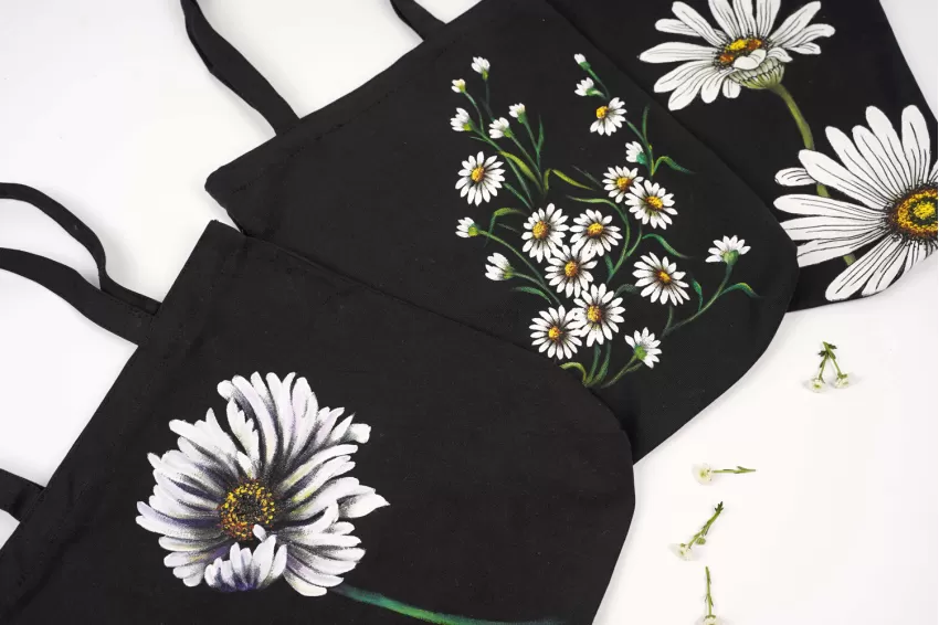 Hand-drawn Chamomile Tote Bags