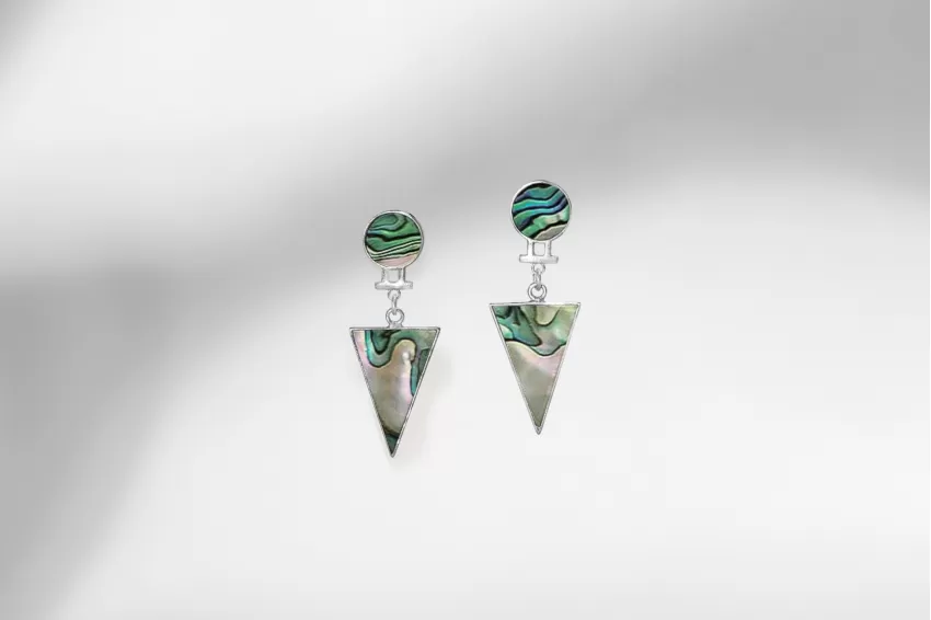 Love Triangle Abalone Shell Earrings, Long Earring Shape, New And Unique Design, Made Of 925 Silver And Abalone Shell, Luxurious Style