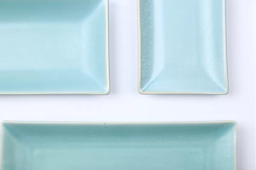 Set Of 3 Turquoise Sushi Plates, Vietnamese Elements, Matte Gloss Finish, Vietnamese Handcrafted Ceramic, Elevating Space