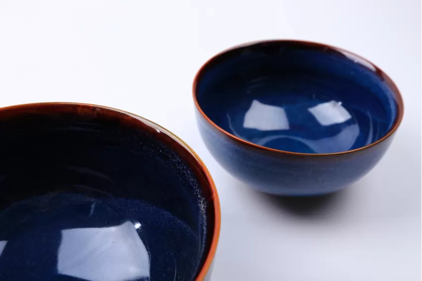 Set Of 2 Ocean Wave Fire Glaze Bowls, Glossy Finish, Elegant Design, Vietnamese Handcrafted Ceramic, Elevating Space