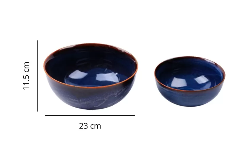 Set Of 2 Ocean Wave Fire Glaze Bowls, Glossy Finish, Elegant Design, Vietnamese Handcrafted Ceramic, Elevating Space