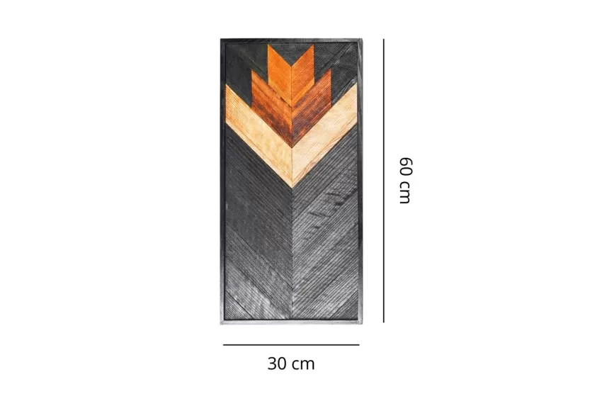 Wall Wooden Painting, Downside Arrow Pattern, Two Contrasting Tones of Orange and Black, Decorative Wooden Art