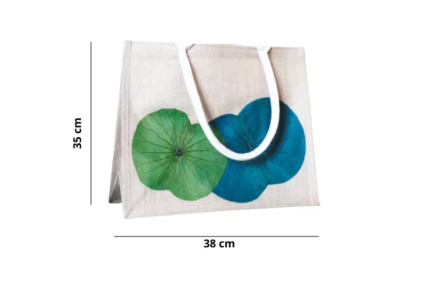 Lotus-Leaf Jute Bags, Sturdy and Durable Material, Beautiful Lotus Pattern, Spacious Storage Compartment, Exquisite Handmade Product