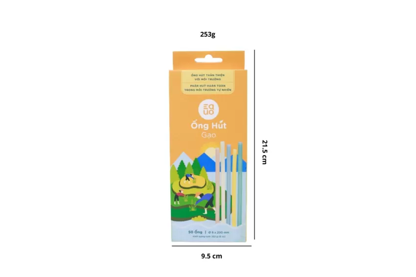 Ống Hút Gạo (Hộp 50 Ống), Thành Phần Tự Nhiên, Có Thể Ăn Được, An Toàn Khi Sử Dụng, Nguyên Liệu Tự Phân Huỷ, Thân Thiện Môi Trường
